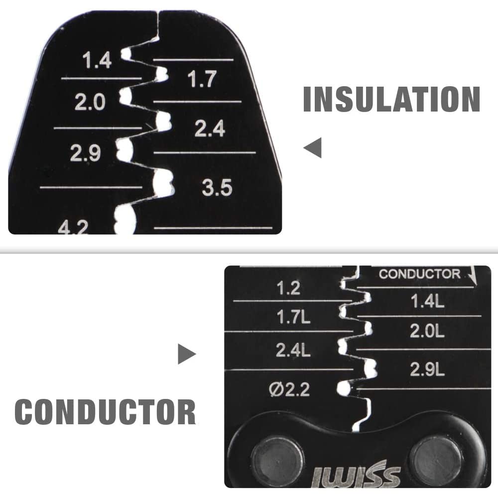 IWS-1442L - Alicates para crimpar AWG30-14 de barril abierto y conectores de Molex, TE AMP, JST, JAE, HRS