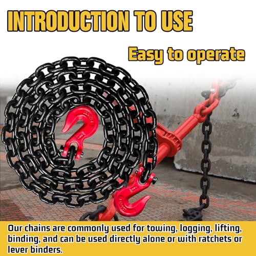 Image of G80 Transport Binder Chain,10FT 1 /2 inch Trailer Safety Chains with Clevis Grab Hooks,12,000 lbs Safe Working Load Heavy Duty Chain for Transporting,Towing,Logging Tie Down Binding