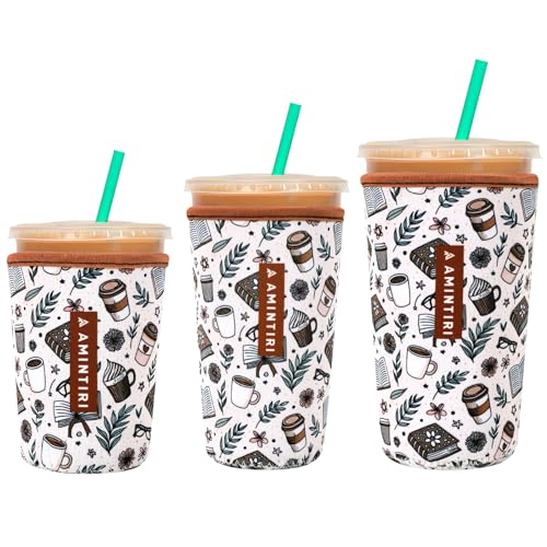 Image of 3 Pack Reusable Sleeve for Iced Coffee Cup, Coffee Neoprene Sleeve for Iced&Hot Drinks, Coffee Sleeve Compatible with Starbucks, Dunkin Coffee Cup. (Coffee Break)