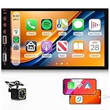 2 Din Autoradio Schermo con Wireless Carplay Android Auto, Hodozzy 7 Pollici IPS Touch Screen 2 Din Stereo Auto con Bluetooth, Mirror Link, EQ SWC, FM, USB/AUX, Radio 2 Din con Telecamera Posteriore