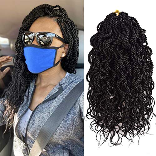 Wavy Senegalese Twist Crochet Hair 18inch 5 packs 15strands/Pack Senegalese Twist Braids wavy Ends synthetic hair Extension(1B)