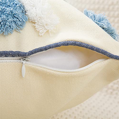 Lovinsunshine Tufted Boho Pillow Covers 18X18 Square Tassels Bohemian Pillows Decorative Throw Pillows Covers Tribal Textured Pillow Cases For Couch Bedroom Bed (White Cream Light Blue) - #TOP1