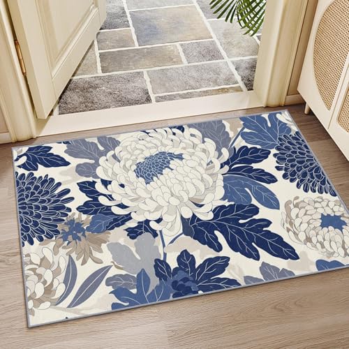 Tapis antidérapant bleu et blanc lavable pour protéger le sol du salon
