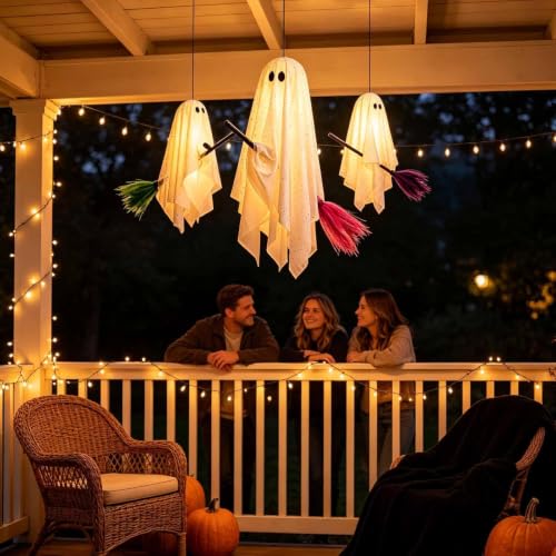 Fantasmas colgantes de Halloween con luces LED y mando para decoración exterior 4