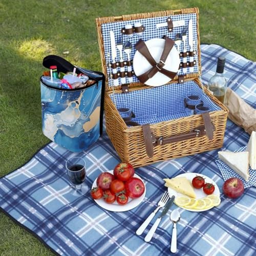 Image of Blue Marble Auto Garbage Can with Lid,Portable Leak Proof Car Trash Can Bag Hanging for Back Seats,Console,Durable and Lightweight Vehicle Rubbish Storage Pocket