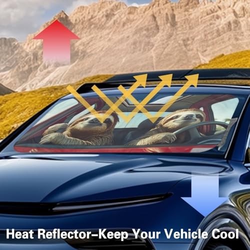 Image of Funny Sloth Car Windshield Sun Shade Foldable Sunshade Universal Vehicle Accessories Auto Sun Heat and UV Rays Blocker Keep Your Vehicle Cool Fit Car Front Window for Trucks SUV