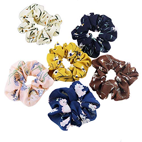 Mingjun Lot de 6 chouchous en mousseline de soie et fleurs élastiques pour cheveux Chouchou queue de cheval