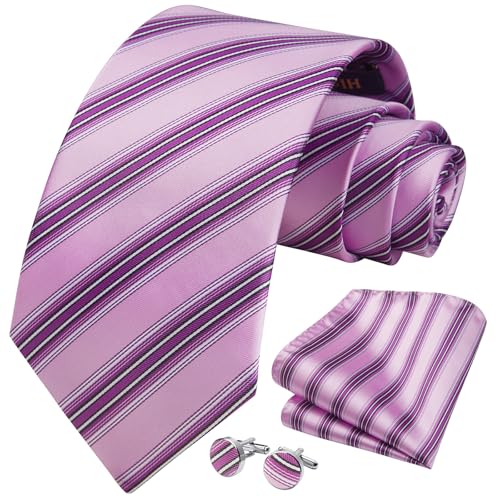 Image of HISDERN Mens Tie Set Classic Woven Ties and Pocket Square Cufflinks Set Formal Business Wedding Neckties Handkerchief