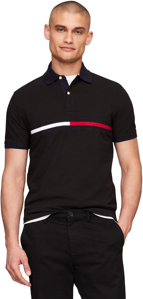 Polo de manga corta para hombre con estampado de bandera de piqué de algodón y ajuste personalizado