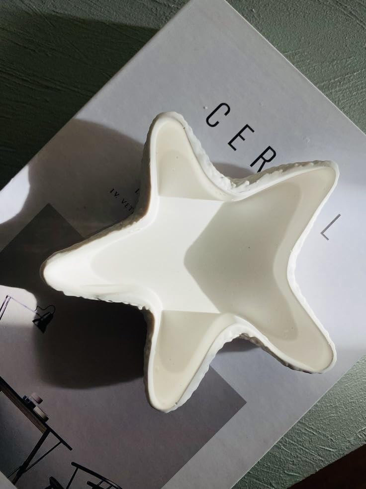 Image of TREETRUNK Handmade Concrete Starfish Trinket Tray | Jewellery /Makeup /Table Organizer l Home Decor l Candle Tray | Multipurpose (13.5x13x1.3cm) White