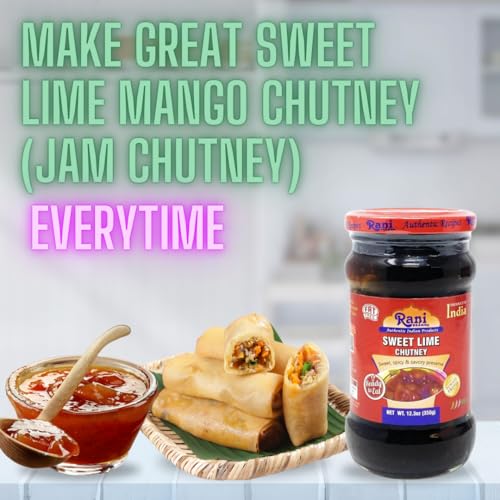 Image of Rani Lime Sweet Mango Chutney (Indian Preserve) 10.5oz (300g) Glass Jar, Ready to eat, Vegan ~ Gluten Free Ingredients, All Natural, NON-GMO