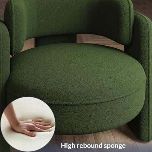 Image of BELLEZE Sherpa Boucle Chair Set of 2, Modern Barrel Accent Chair Comfy Round Upholstered Armchair Accent Side Chair for Living Room, Bedrooms, Corner - Quinton (Green)