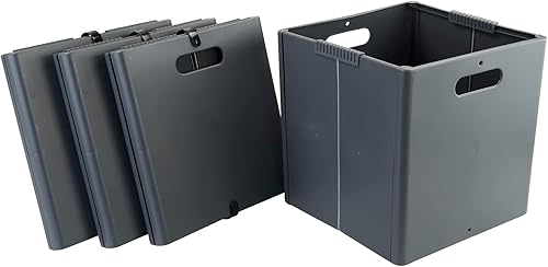 Miniatura 7 de Paquete de 4 cubos de almacenamiento plegables de plástico, cubos de almacenamiento plegables grises