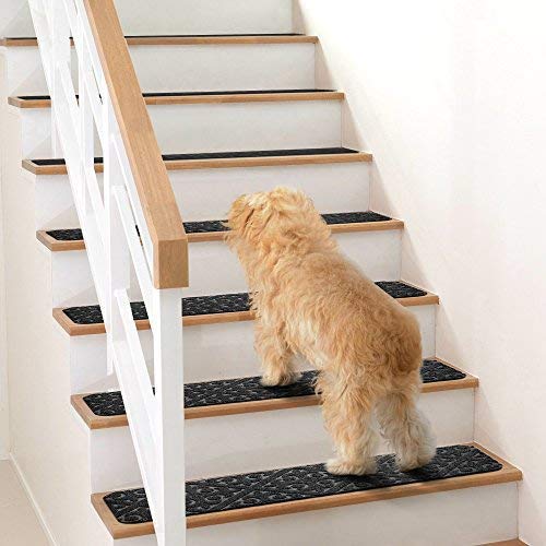 Elogio Carpet Stair Treads Set Of 13 Non Slip/Skid Rubber Runner Mats Or Rug Tread – Indoor Outdoor Pet Dog Stair Treads Pads – Non-Slip Stairway Carpet Rugs (Gray) 8” X 30" #TOP1