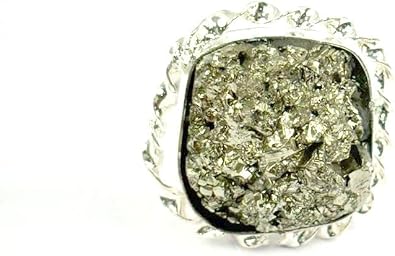 Jet Pyrite Ring Unshaped Unisex Adjustable for Women and Men - Real Pyrite Stone Crystal Ring for Money, Wealth, Abundance and Success