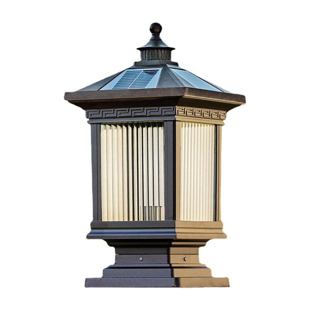HCIPJQY Solar Pillar Lights Outdoor Black Aluminum Column Fence Deck Cap Lights Glass Decorations Solar Powered Pillar Table Light for Yard Patio Garden Front Porch