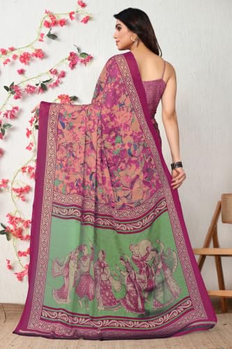 Image of MIRCHI FASHION Women Saree Ethnic Motif Print Chiffon | Breathable Lightweight Plain Weave Sari for Office and Daily Use (Available in 20 Designs)