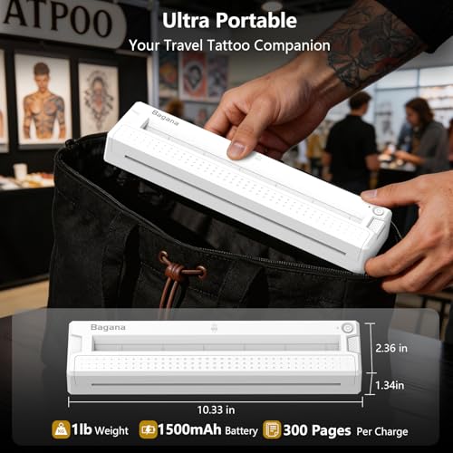 Image of Bagana Tattoo Stencil Printer, 2-in-1 Wireless Bluetooth Thermal Printer for Tattoo Stencils & Documents, Portable Temporary Tattoo Transfer Machine Kit for Tattoo Artist & Beginner, White