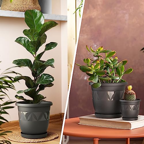 Plastard Blumentopf Ø 40 cm mit Untersetzer rund – Anthrazit – Pflanzkübel – Ansicht 5