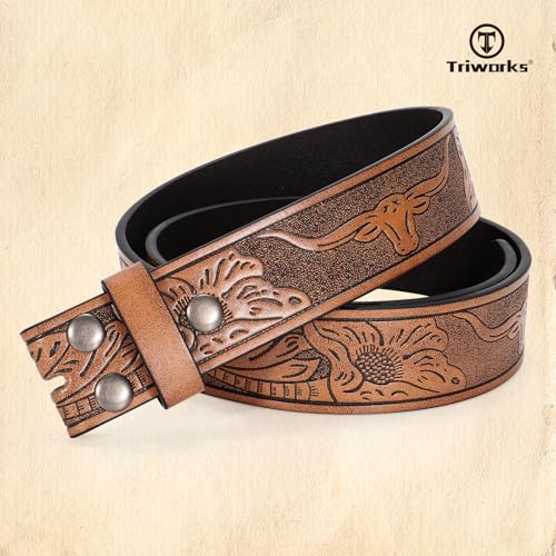 Western Leather Belt Strap for Men without Buckle Cowboy Cowgirl Leather Mens Belt for Jeans3