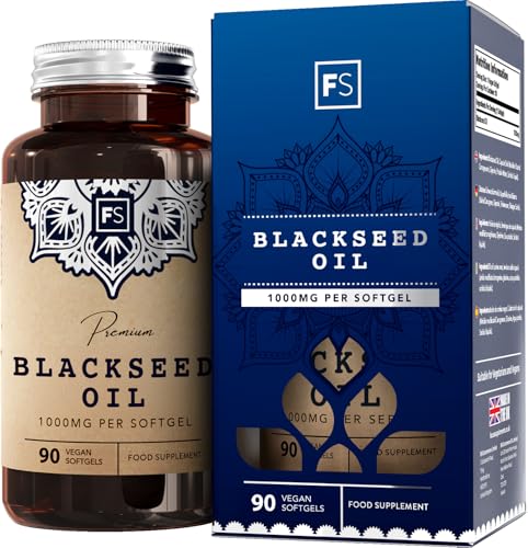 FS Black Seed Oil | 90 Cápsulas de Aceite de Comino Negro de Alta Potencia - 1000mg de Comino Negro por Cápsula | Cápsula Blanda de Alta Absorción | Sin OMG, Gluten ni Alérgenos | Hecho en RU