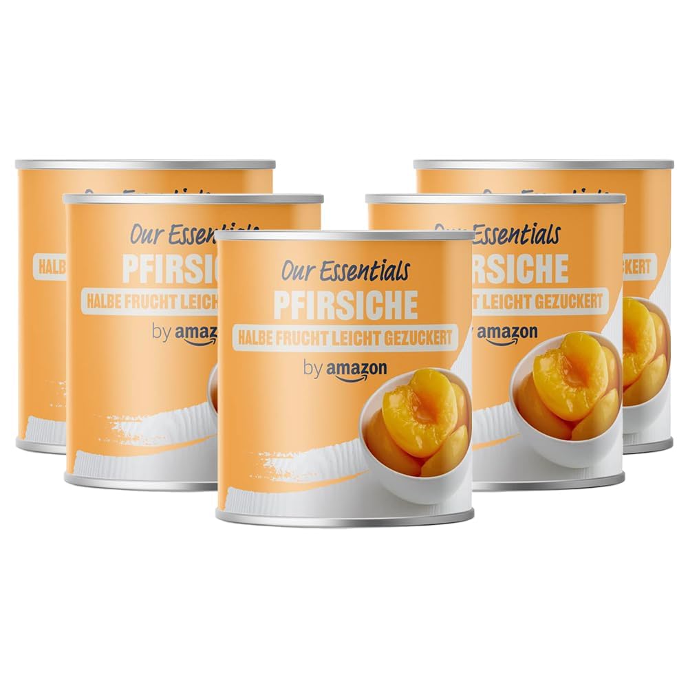 by Amazon Pfirsiche, halbe Frucht, leicht gezuckert, 820g (5er-Pack)