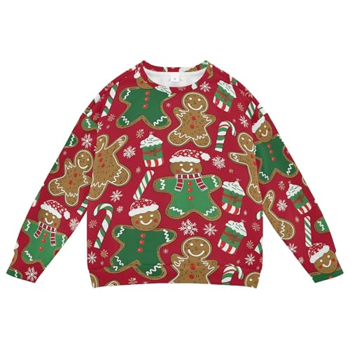JUNZAN Gingerbread Men Christmas Green Red Little Girls Pullover Hoodie Long Sleeve Outerwear for Kids Camping 4T