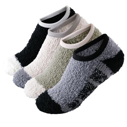 Image of SKOLA Cozy Winter Fuzzy Women Socks Grip Slippers Fluffy House Non Skid Microfiber Socks