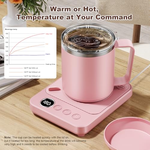Image of Felibeaco Coffee Mug Warmer & Mug Set for Desk, Smart Coffee Cup Warmer with 16oz Heated Mug, Cup Heater with Auto Shut Off for Office /Home, Coffee Gifts for Women /Men /Dad on Father's Day, Pink