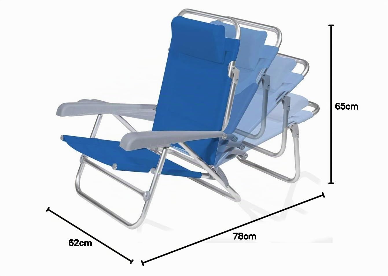 VERDELOOK | Spiaggina Reclinabile e Pieghevole con Braccioli e Poggiatesta, blu,65x62x78cm, Sedia Sdraio