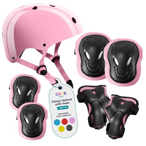 COOZi Glossy Helmet and Pad Set for Kids - Adjustable Protective Gear with Knee, Elbow & Wrist Pads, Safety Set, Cycling, Skateboarding, and Scooting for Boys & Girls Ages 3-12