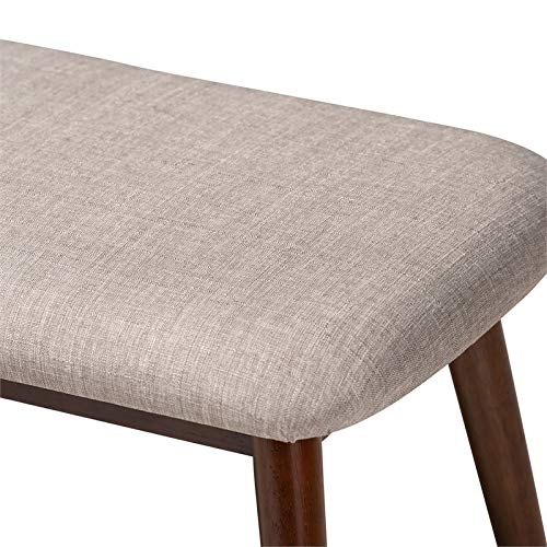 Baxton Studio Flora Mid-Century Modern Light Grey Fabric Upholstered Walnut Finished Wood Dining Bench #TOP5