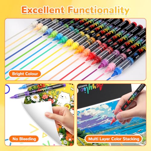 Image of 240 Colors Acrylic Paint Markers, 3X Large Capacity Flexible Tip Paint Pens