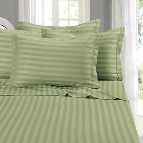 LaxLinen Super Soft Quality 100% Egyptian Cotton 6 PCs Sheet Set 21" Inch Extra Deep Pocket Twin/Single Bed Size, Moss/Olive Stripe 400-Thread Count