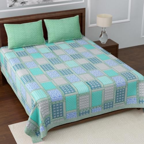 Image of LIVING ROOTS Premium Jaipuri Hand Block Printed 300 TC - King Size Cotton Bedsheet - 90x104 Inches with 2 Matching Pillow Covers | Peacock & Floral Design | Soft, Durable & Colorfast Fabric (222-B)