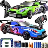 Geyiie 2 Pack RC Drift Cars, 1:24 Remote Control Car Set, Up to 70 Mins Per Car, LED Lights, Mini Track Barriers & Challenge Cards, 2 Player Indoor Gift for Boys & Girls