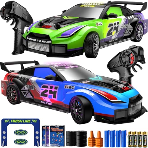 Geyiie 2 Pack RC Drift Cars, 1:24 Remote Control Car Set, Up to 70 Mins Per Car, LED Lights, Mini...
