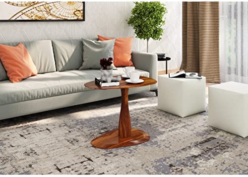 Image of Carina Solid Wood END Table for Living Room | Living Room Furniture | Premium Side Table for Home | Natural Teak Finish | Solid SHEESHAM Wood | Abstract Solid Wood Base