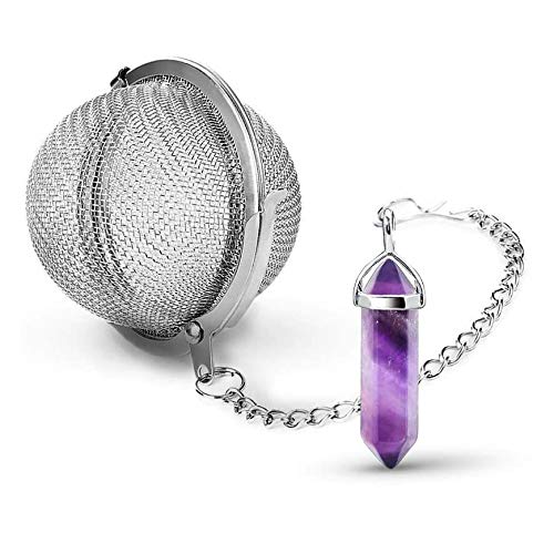 Taygate Gemstone Crystal Pendant Tea Infuser Tea Diffuser for Loose Tea Amethyst Pendulum Divination Energy Healing Hexagonal stone 188 Stainless Steel Mesh Tea Ball Amethyst