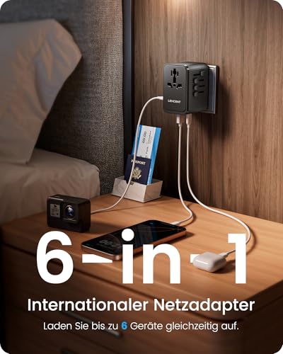 LENCENT Reiseadapter Weltweit, 30W Universal Reisestecker Adapter mit 3 USB C und 2 USB A, Internationaler Steckdosenadapter für USA England Japan Malediven Sri Lanka Australien (Typ A/C/D/G/I)