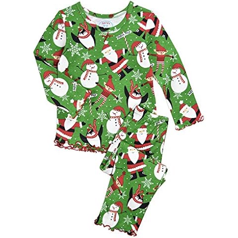 Sara's Prints Girls' Big Cozy Ruffled Relaxed Fit Pajama Set, North Pole Fun, 12M Cover