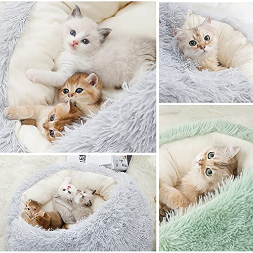 15.8\'\' Small Calming Dog Bed for Cats or Small Dogs, Anti-Anxiety Puppy Bed, Machine Washable Fluffy Anti-Slip Waterproof Mute Base, Soft Pet Round Bed, Snooze Sleeping Cozy Kitty Kennel (Green)