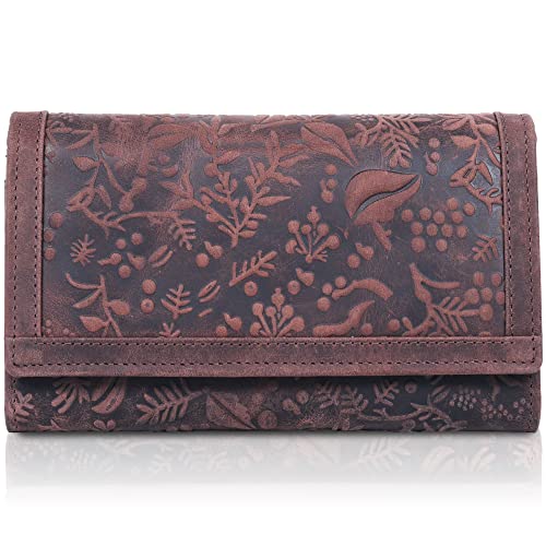 Valenchi Women's Rfid Flower Embossed Leather Wallet -Multi Credit Card Slots,Mobile Case Coin Purse With Id Window(Vintage Brown) #TOP14