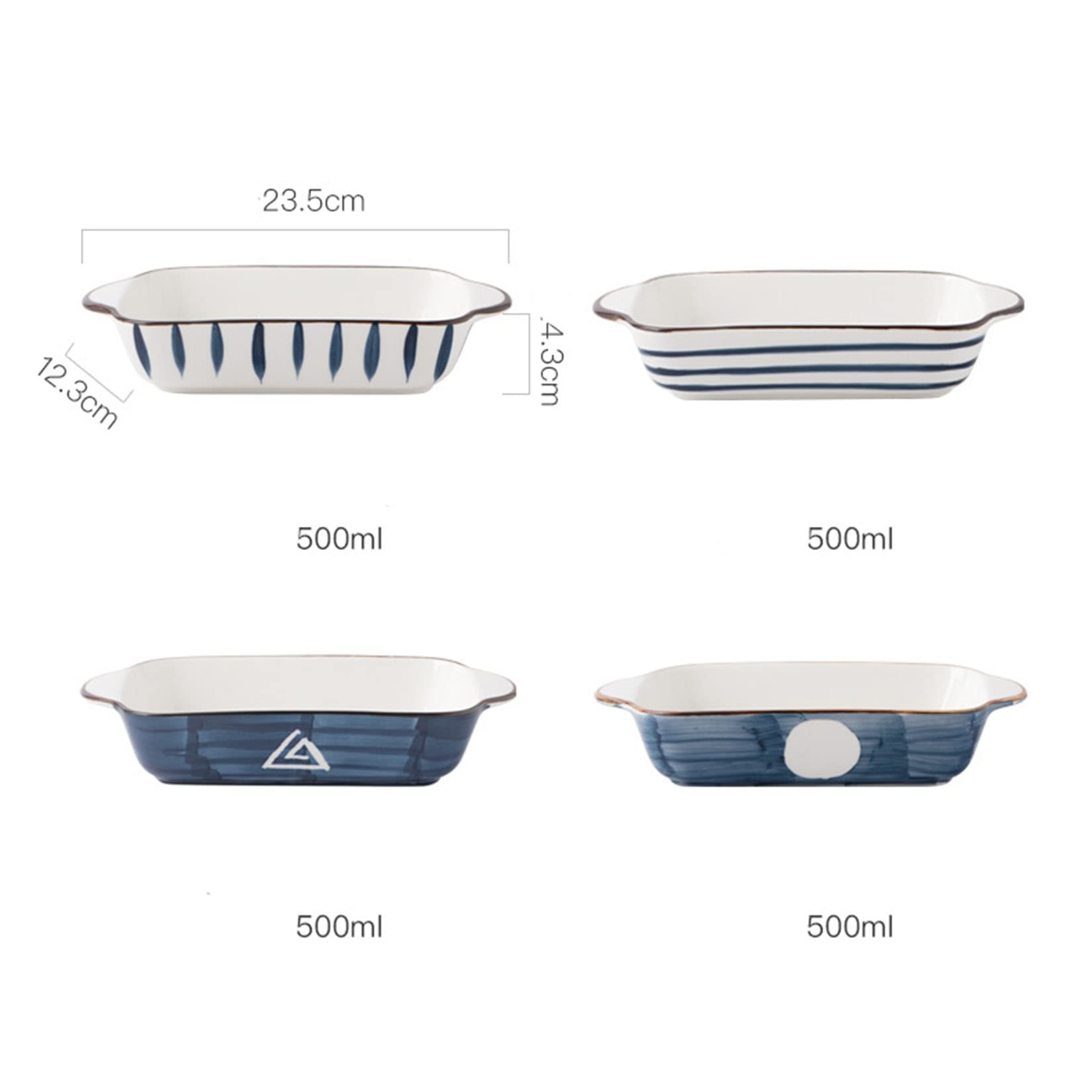 Zestaw 4 ceramicznych naczyń, porcelanowa prostokątna forma do ciasta w stylu japońskim, do pieczenia, naczynia do pieczenia
