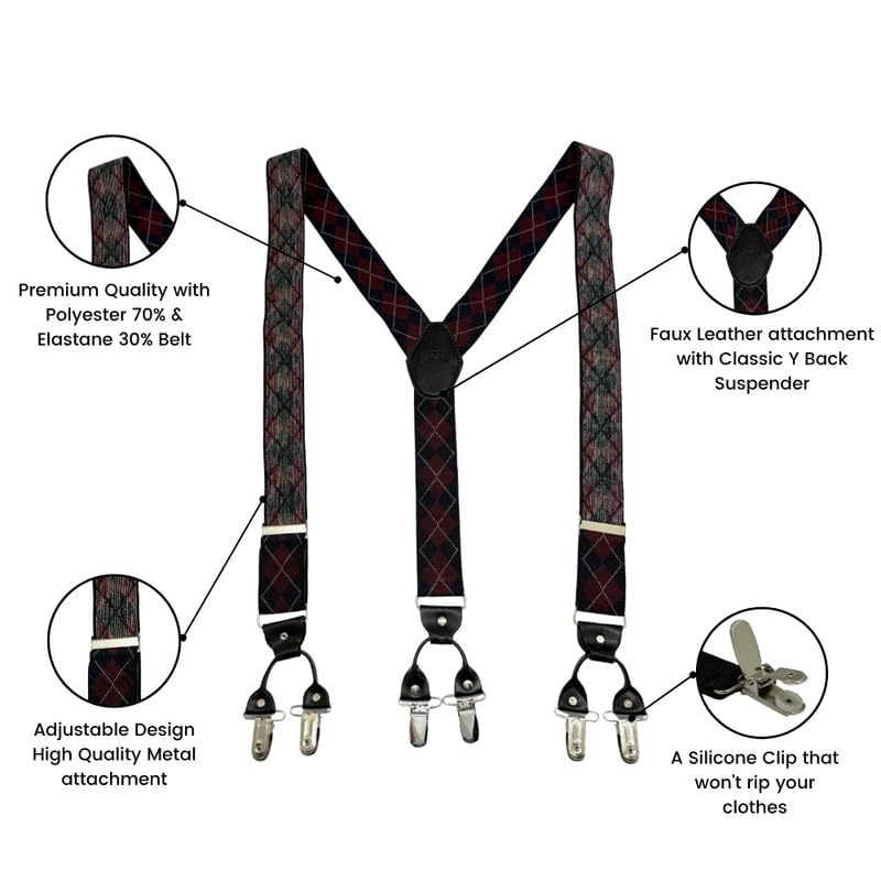 Image of The Tie Hub Suspenders for Men | Slim Clip-On Y-Back Elastic Braces | Adjustable 1.25 Inch | Formal Wedding Office