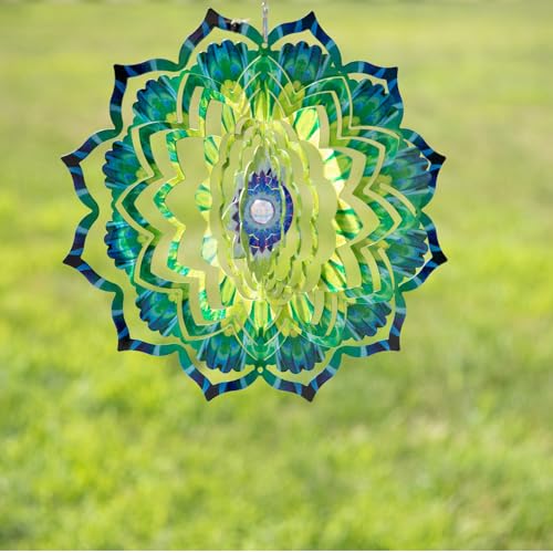 VP Home Emerald Mandala Kinetic Wind Spinner for Yard and Garden Wind Spinner Outdoor Metal Large Hanging Mandala Decor 3D Garden Art Wind Sculpture Spinners Kinetic Art Yard Decor Lawn Ornament - Thumbnail 6