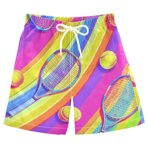 Boys Beach Board Shorts Tennis Ball Stripe Swim Trunk Teen Swimwear