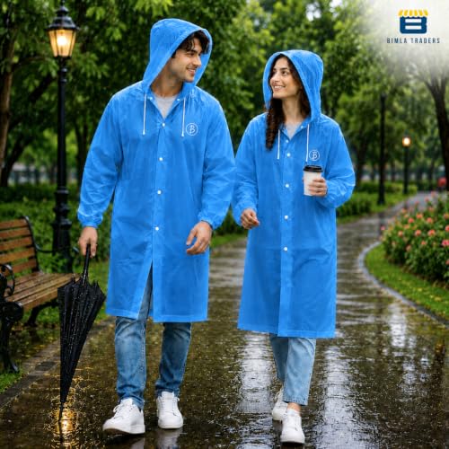 Image of Reusable EVA Hooded Raincoat| Transparent Waterproof Rain Wear for Men & Women | Elastic Full Sleeves | Front Button Design | Knee Length Free size