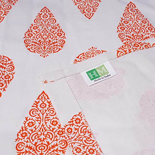 Image of HOMEMONDE Cotton Window Curtain 5 Feet Texture with Hand Block Print Home Decor Eyelets Pack of 2 (3.7ft x 5ft Orange)
