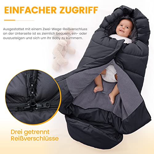 Orzbow Fußsack Kinderwagen Winter, Fußsack Buggy, Reißverschluss, Schwarz – Ansicht 4